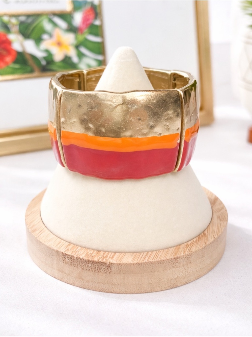 Vibrant Pink-Orange Statement Cuff Bracelet